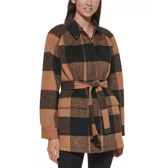 Calvin Klein Belted Shirt Jacket Camel / Black Size L - Picture 1 of 11